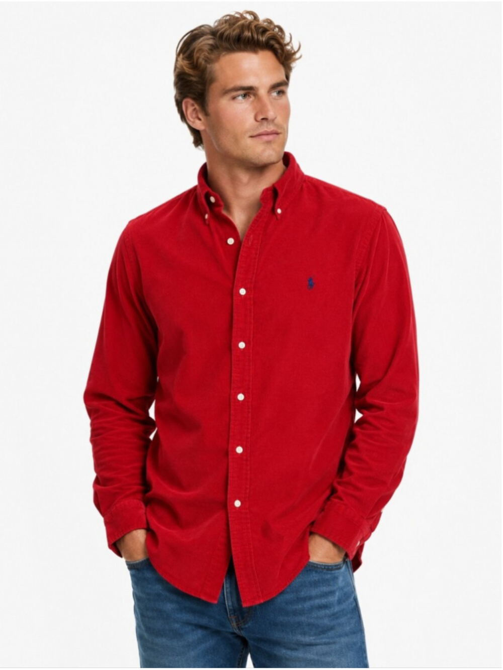 Polo Ralph Lauren Classic Fit Micro Corduroy Button Down Shirt Red Men's L